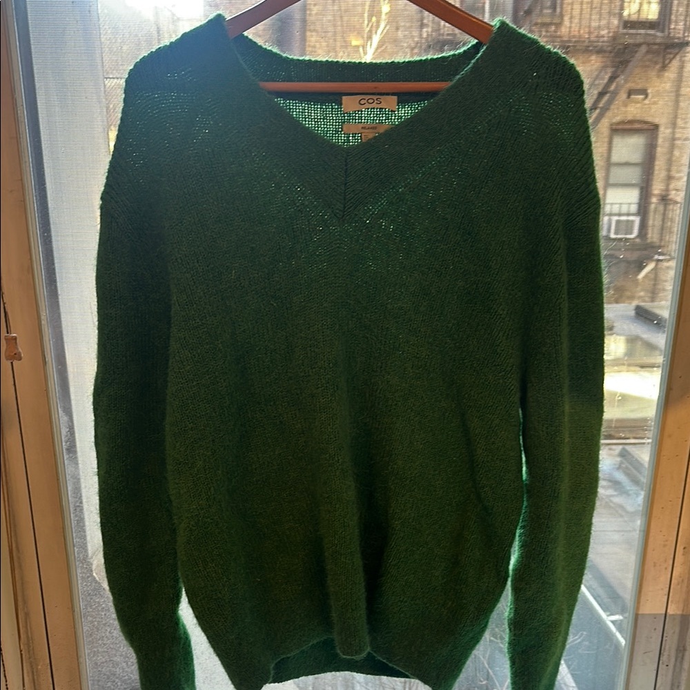 COS Green V-Neck Wool Sweater